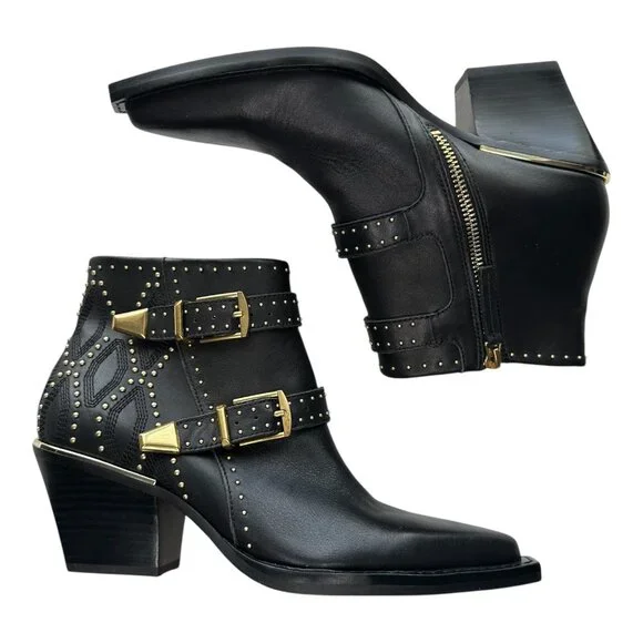 Dolce Vita Ronnie Black Ankle Boots Gold Studs Sz: 7